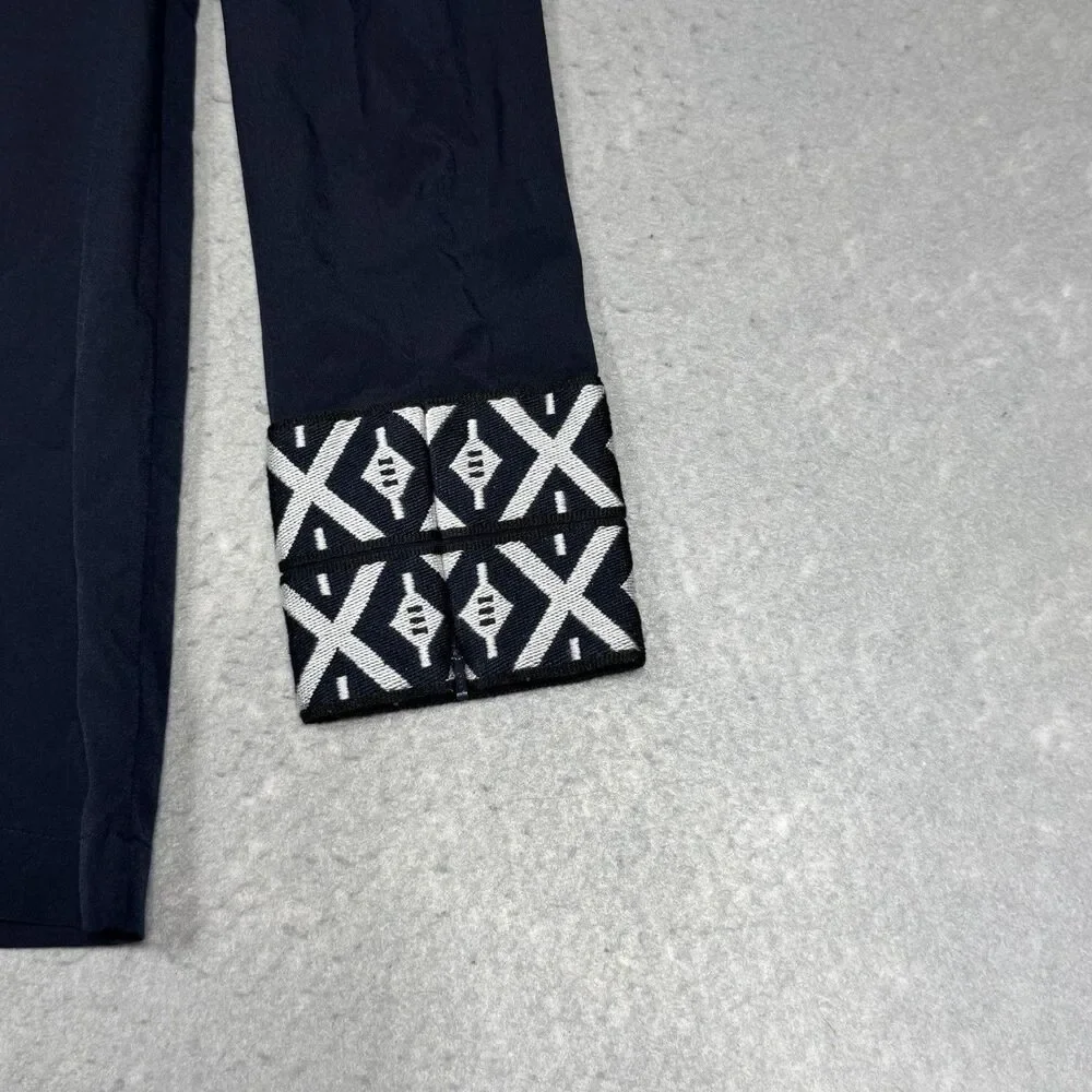 Tory Burch Tunic Top Women’s 6 Navy Blue Ariana Embroidered Knit Trim V Neck - Picture 9 of 13